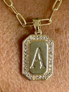 Gold Initial A Pendant Necklace Moissanite- Letter A Monogram Jewelry